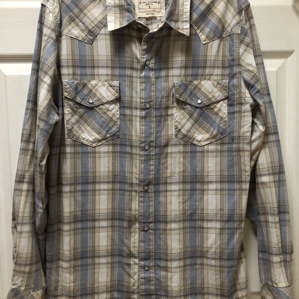 Levi's Beige and Blue Plaid Button Down Shirt
